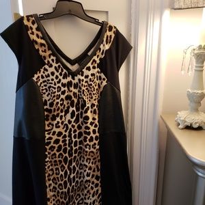 Leopard dress with faux leather panels
